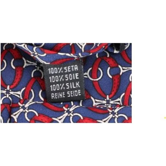 Vintage Burberry’s Silk Tie Navy Red Ring-Link Silk Necktie Luxury Accessory - Picture 7 of 9